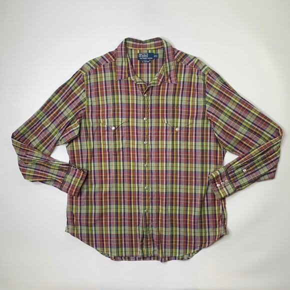 Polo Ralph Lauren Shirt Mens Extra Large Western Plaid Pearl Snap Buttons Pocket - Picture 2 of 9